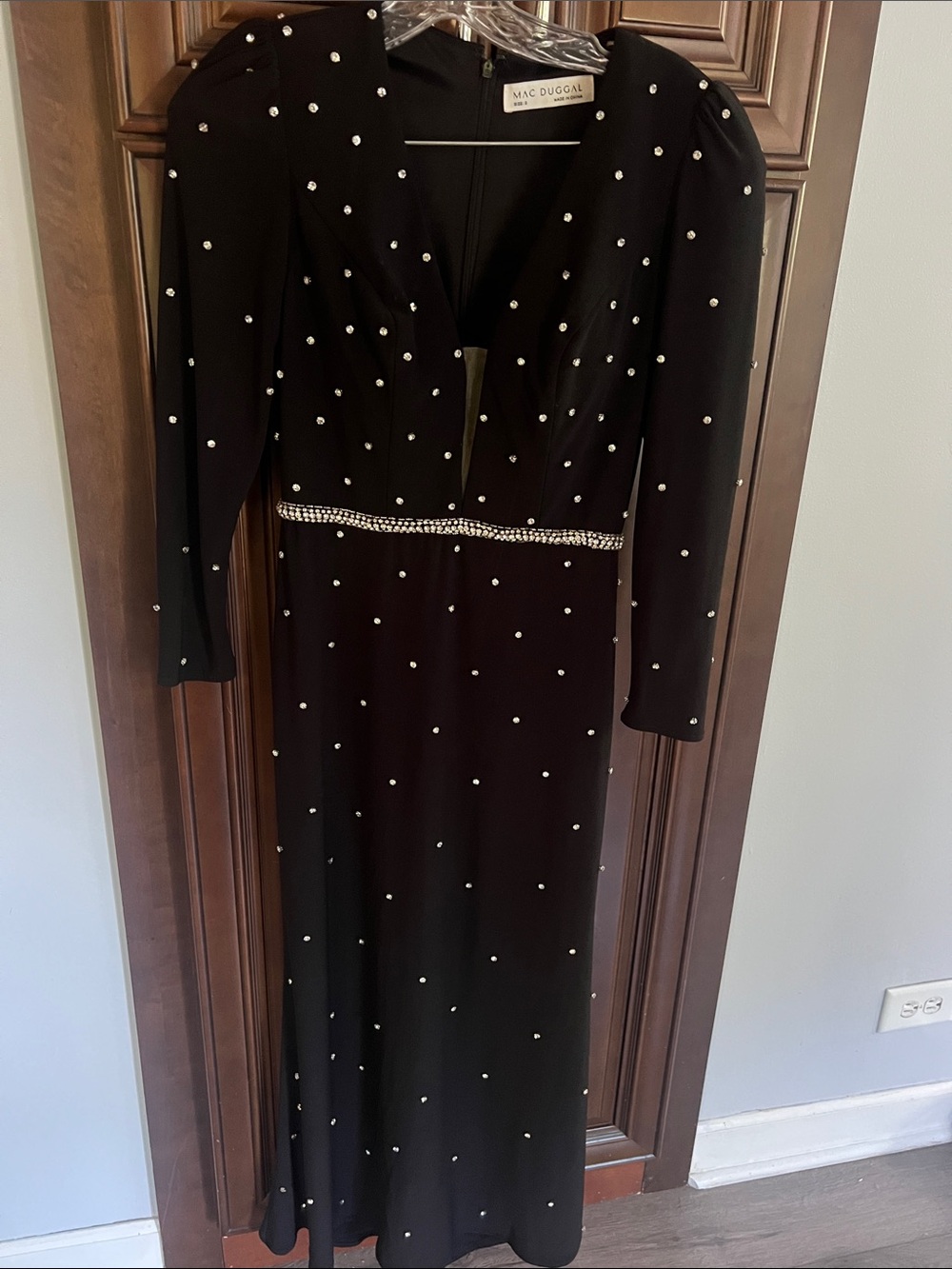Mac Duggal Black Embellished Evening Gown with Rhinestone Waist